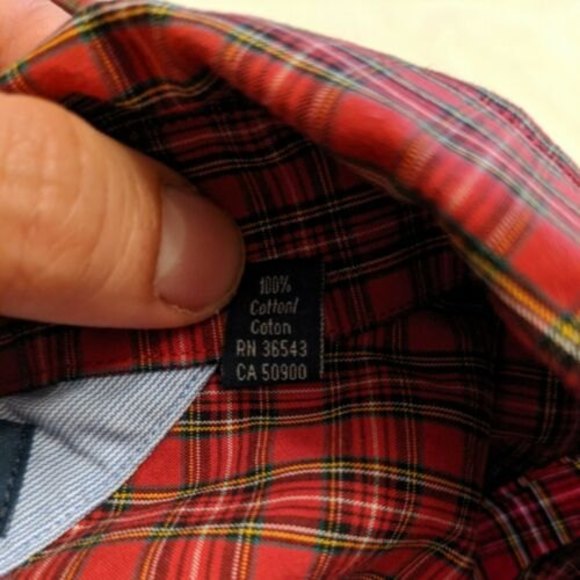 Tommy Hilfiger Men's Button Up Shirt Size 34-35 Red Plaid Long Sleeve 16.5 In - Picture 12 of 12